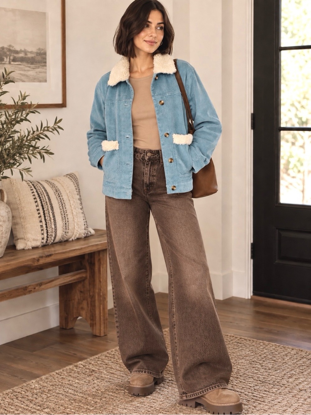 Roxy Almost Famous Corduroy Jacket Sherpa Trim Collar Pockets Size M Trucker